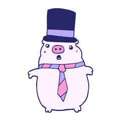 cartoon business pig in bright neon color