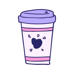 cartoon cup of takeout coffee in bright neon color