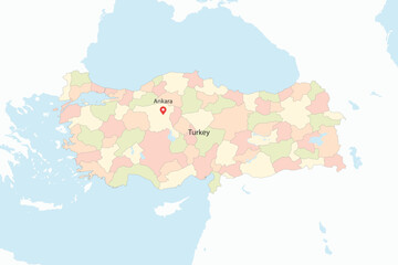 Obraz premium Vector graphic artwork suitable for print and web containing flat detailed map of TURKEY