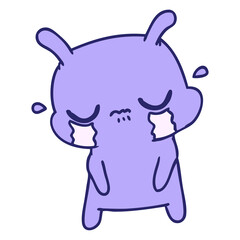 freehand drawn cartoon of cute sad alien in bright neon color