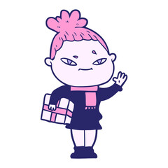 cartoon woman in bright neon color