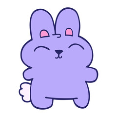 cartoon doodle grey rabbit in bright neon color