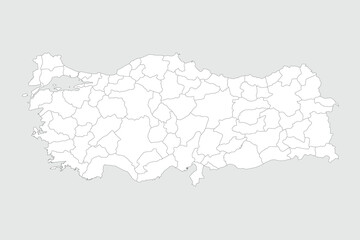 Vector graphic artwork suitable for print and web containing flat detailed map of TURKEY
