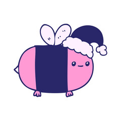 cartoon christmas bee in bright neon color
