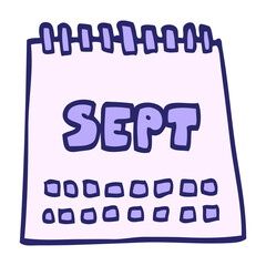 cartoon doodle calendar showing month of september in bright neon color