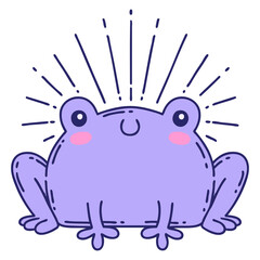 illustration of a traditional tattoo style happy frog in bright neon color