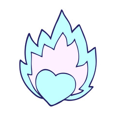 cartoon doodle flaming heart in bright neon color
