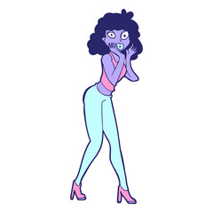 cartoon surprised woman in bright neon color