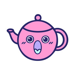 Obraz premium cute cartoon of a tea pot in bright neon color