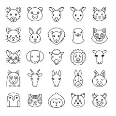 Fototapeta premium Diverse Animal Faces Collection cartoon animals wildlife