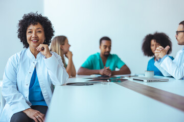 Medical Team Collaboration in a Meeting Room Discussing Healthcare Strategies