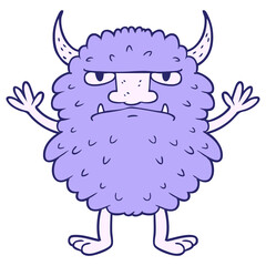cartoon grumpy monster in bright neon color