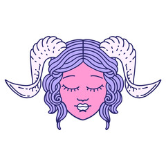 Retro Tattoo Style tiefling character face in bright neon color