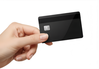 Hand holding black credit card, banking concept, payment technology or financial service