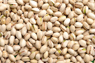 Raw pistachios nuts. Flat lay