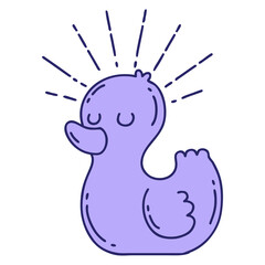 illustration of a traditional tattoo style rubber duck in bright neon color