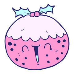 cute cartoon christmas pudding in bright neon color