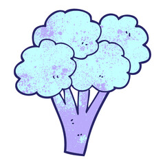 freehand textured cartoon broccoli in bright neon color