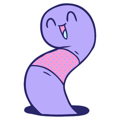 cartoon happy worm in bright neon color