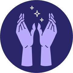 iconic tattoo style image of mystic hands in bright neon color