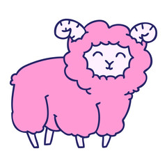 hand drawn quirky cartoon ram in bright neon color