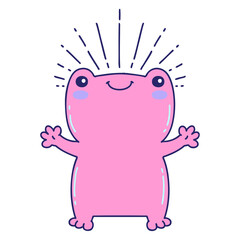 illustration of a traditional tattoo style happy frog in bright neon color