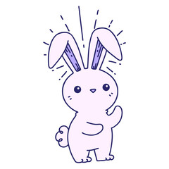 illustration of a traditional tattoo style cute bunny in bright neon color