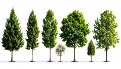 Different sized trees against white