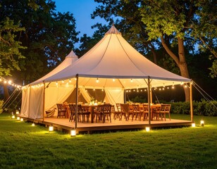 Elegant outdoor tent at night