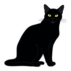 Fototapeta premium Elegant black cat with striking yellow eyes sitting gracefully – stock vector in colorful flat style