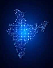 Obraz premium blue wireframe dots India map