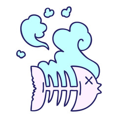 hand drawn quirky cartoon dead fish in bright neon color