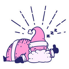 illustration of a traditional tattoo style santa claus christmas character sleeping in bright neon color