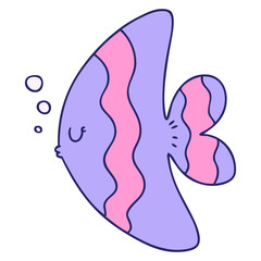 hand drawn quirky cartoon fish  in bright neon color