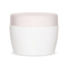 Cosmetic powder jar, beauty product white packaging. Realistic skin cream container mockup, isolated on white background. Facial foundation creme moisturizer, skin care pack