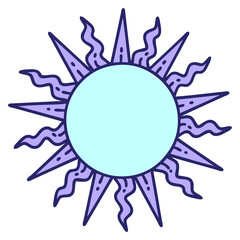 iconic tattoo style image of a sun in bright neon color