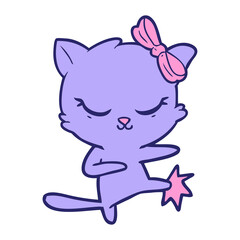 cute cartoon cat with bow in bright neon color
