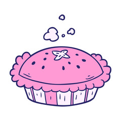 hot cartoon pie fresh out of the oven in bright neon color