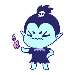 freehand drawn cartoon of cute kawaii vampire girl in bright neon color