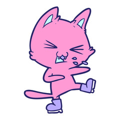 cartoon cat hissing wearing big boots in bright neon color