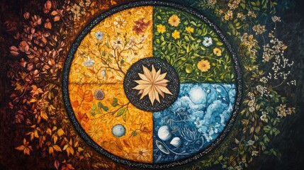 Photo of a circular depiction of the four seasons, showcasing natures cycle of change