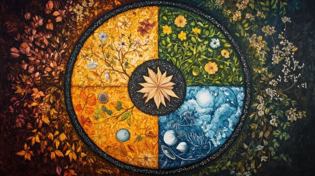 Photo of a circular depiction of the four seasons, showcasing natures cycle of change