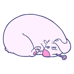 cartoon bear with a sore head in bright neon color