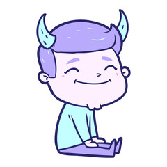 happy cartoon man with devil horns in bright neon color