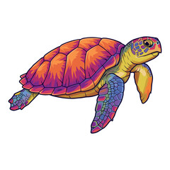 Colorful sea turtle illustration with vibrant patterns and details – stock vector in colorful flat style