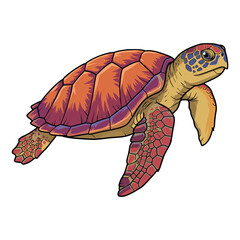 Obraz premium Colorful sea turtle with detailed shell and flippers in artistic style – stock vector in colorful flat style