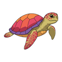 Colorful cartoon sea turtle with red and orange shell – stock vector in colorful flat style