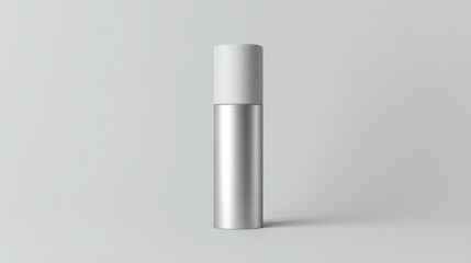 Sleek silver cylindrical container with white cap, perfect for product display or packaging design.