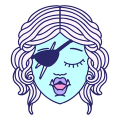 Retro Tattoo Style orc rogue character face in bright neon color