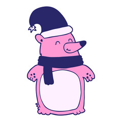 cartoon christmas bear in bright neon color